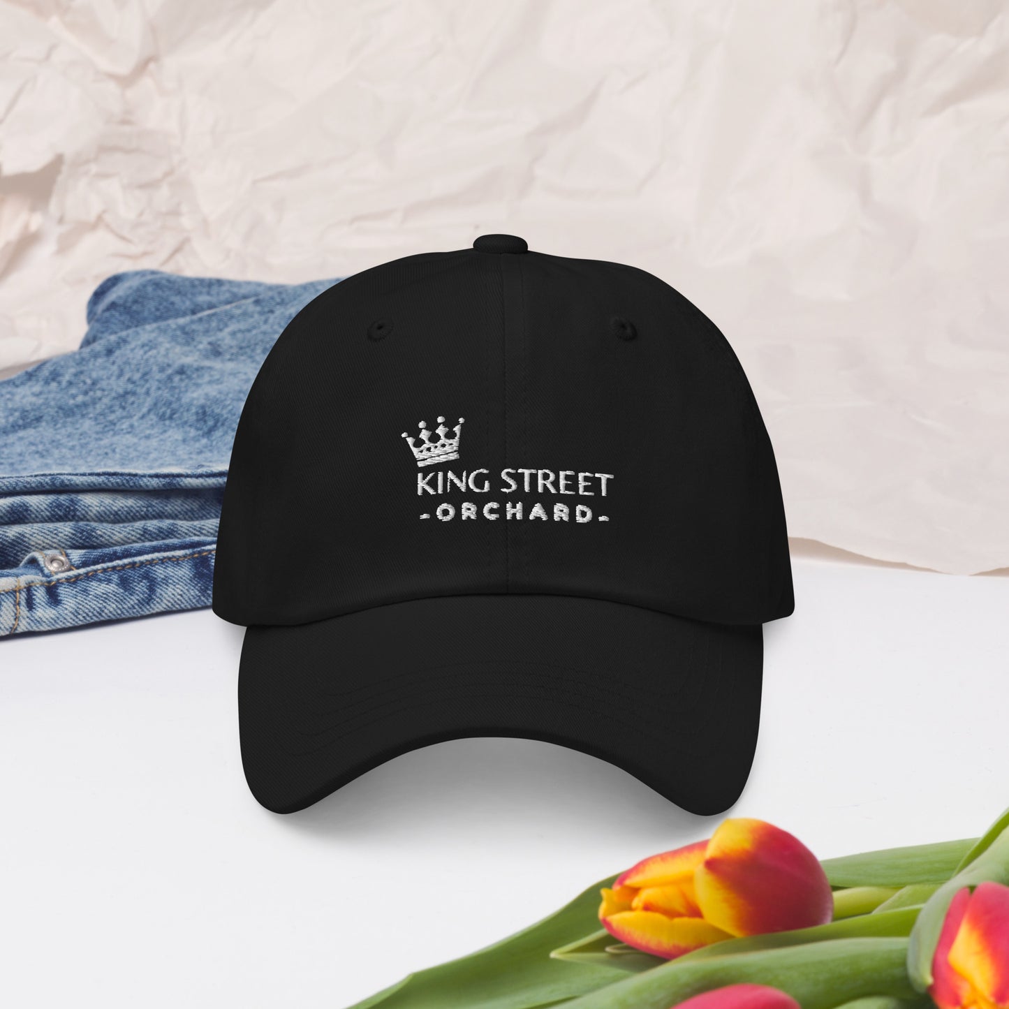 Black Dad's Hat with the King Street Orchard Logo