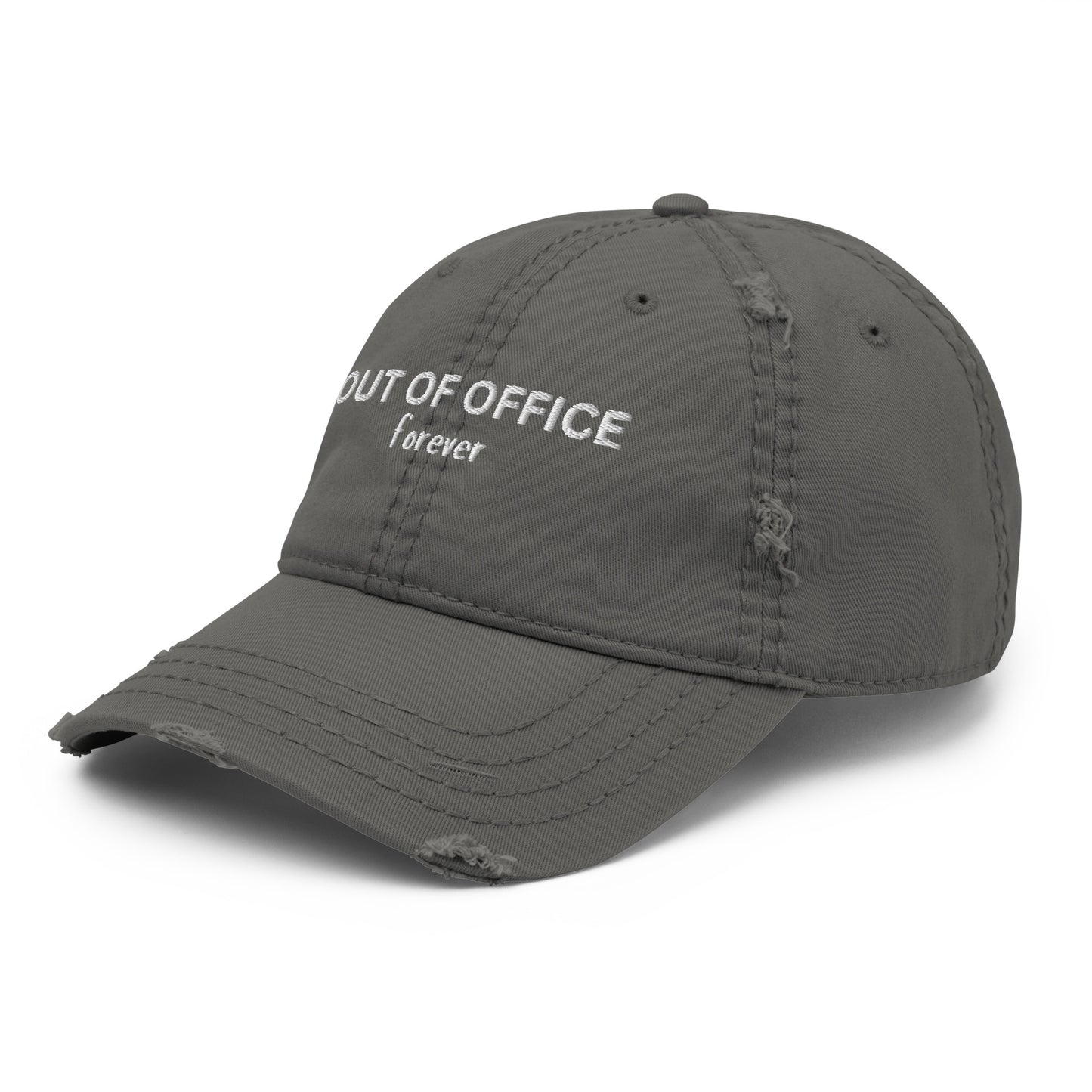 Stylish Distressed Embroidered Retirement Hat that States, OUT OF OFFICE forever