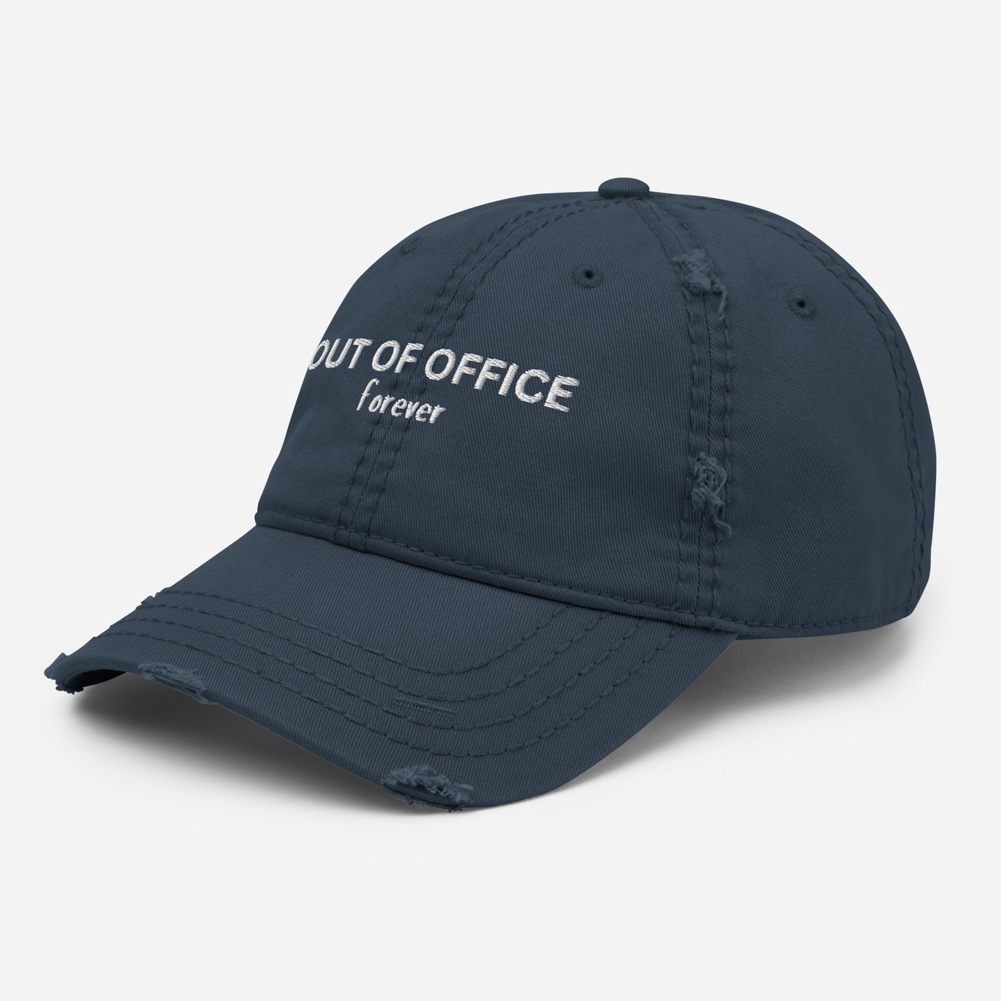 Stylish Distressed Embroidered Retirement Hat that States, OUT OF OFFICE forever