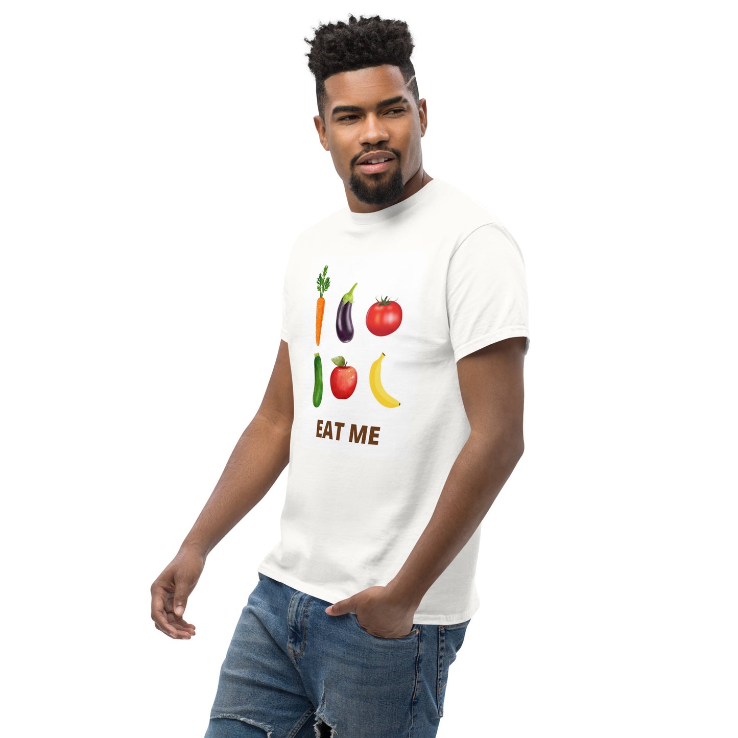 Men's Classic T-Shirt With Fruits, Vegetables and The Word, EAT ME