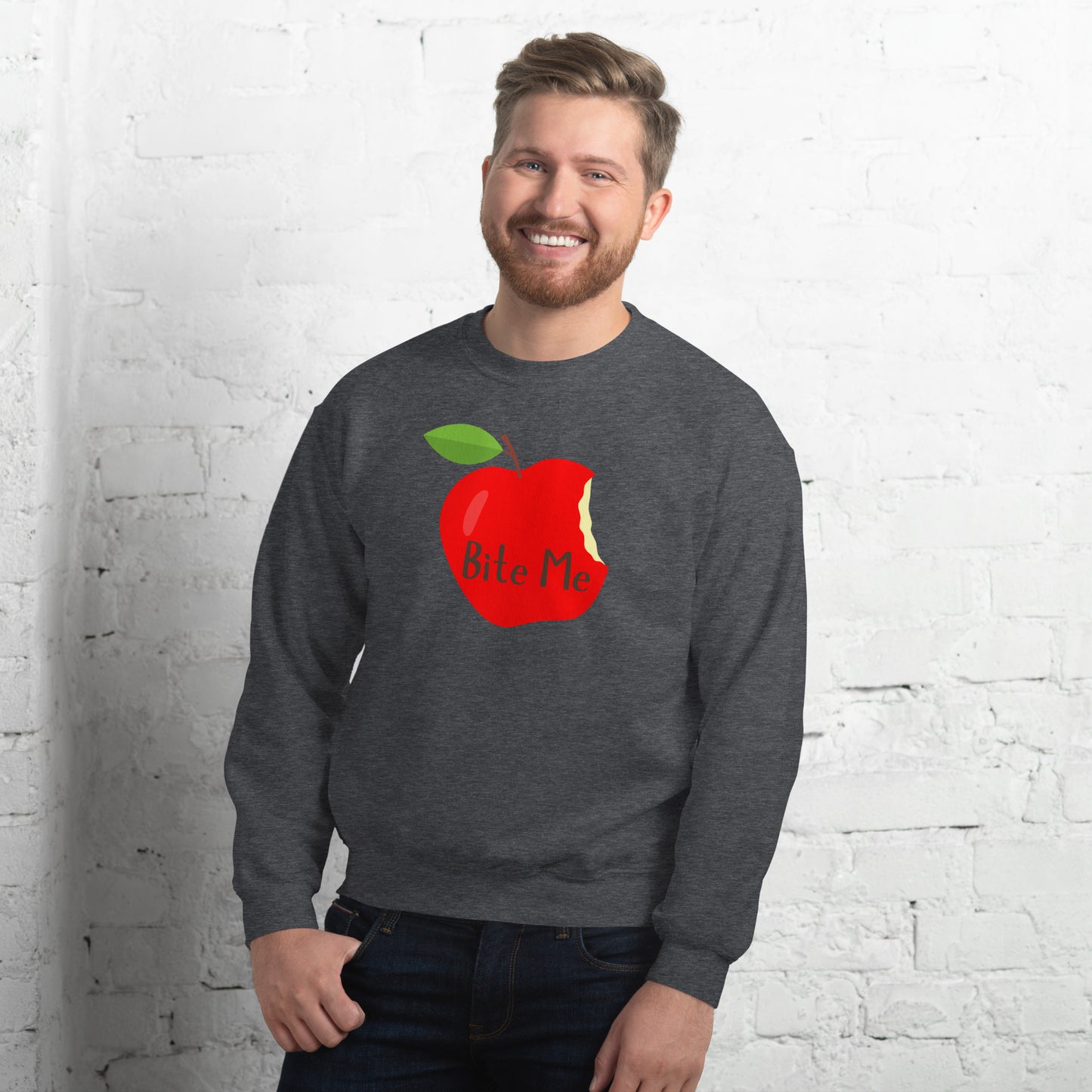 Perfect Unisex Whimsical Sweater That Showcase An Apple With Words, Bite Me