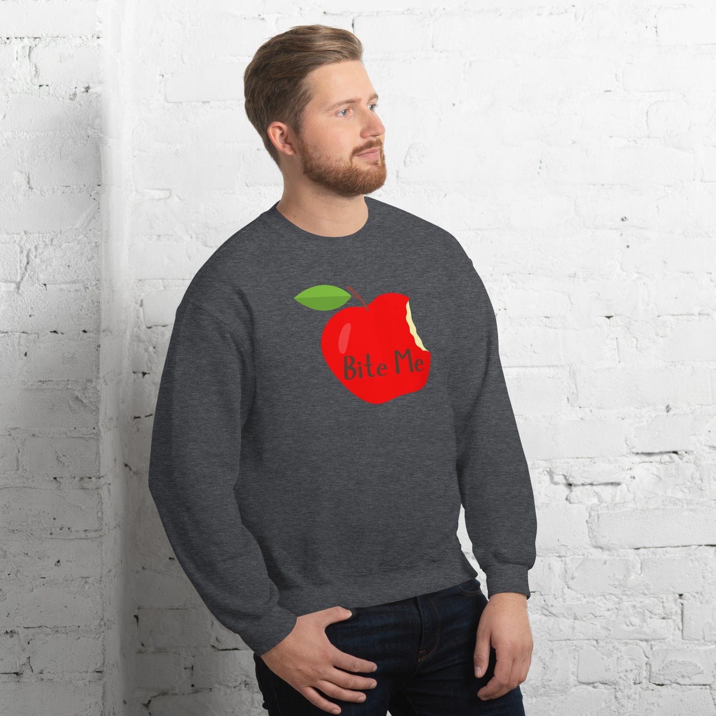 Perfect Unisex Whimsical Sweater That Showcase An Apple With Words, Bite Me