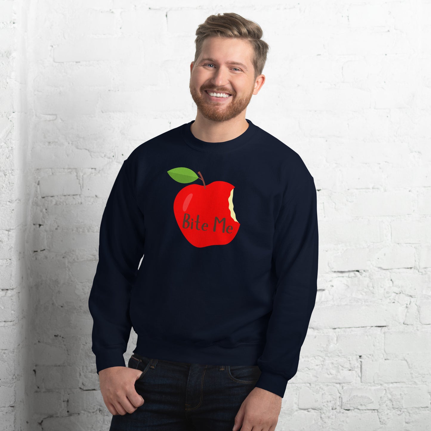 Perfect Unisex Whimsical Sweater That Showcase An Apple With Words, Bite Me