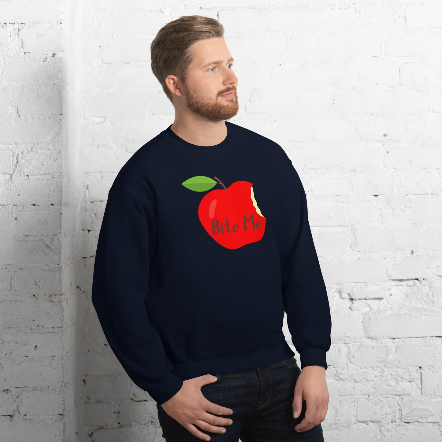 Perfect Unisex Whimsical Sweater That Showcase An Apple With Words, Bite Me