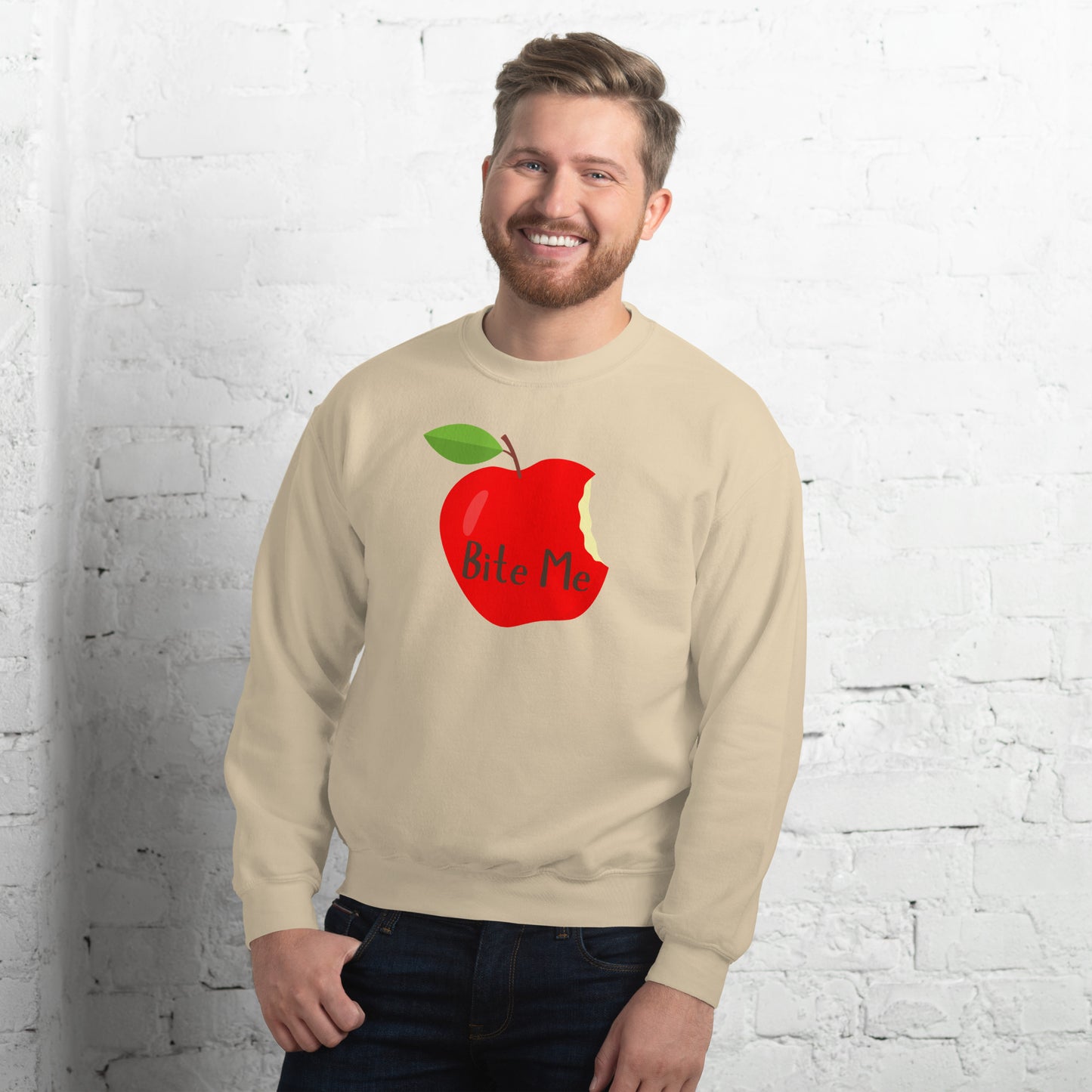 Perfect Unisex Whimsical Sweater That Showcase An Apple With Words, Bite Me