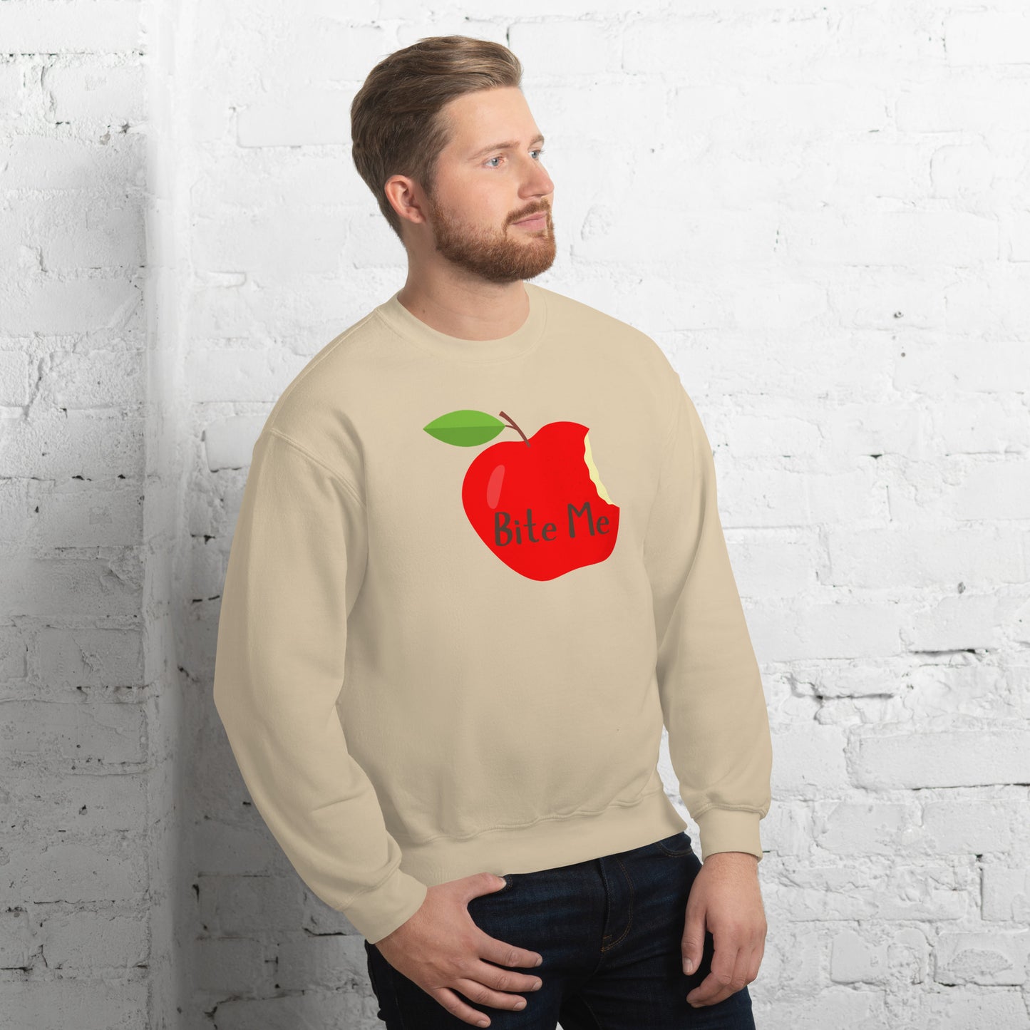 Perfect Unisex Whimsical Sweater That Showcase An Apple With Words, Bite Me