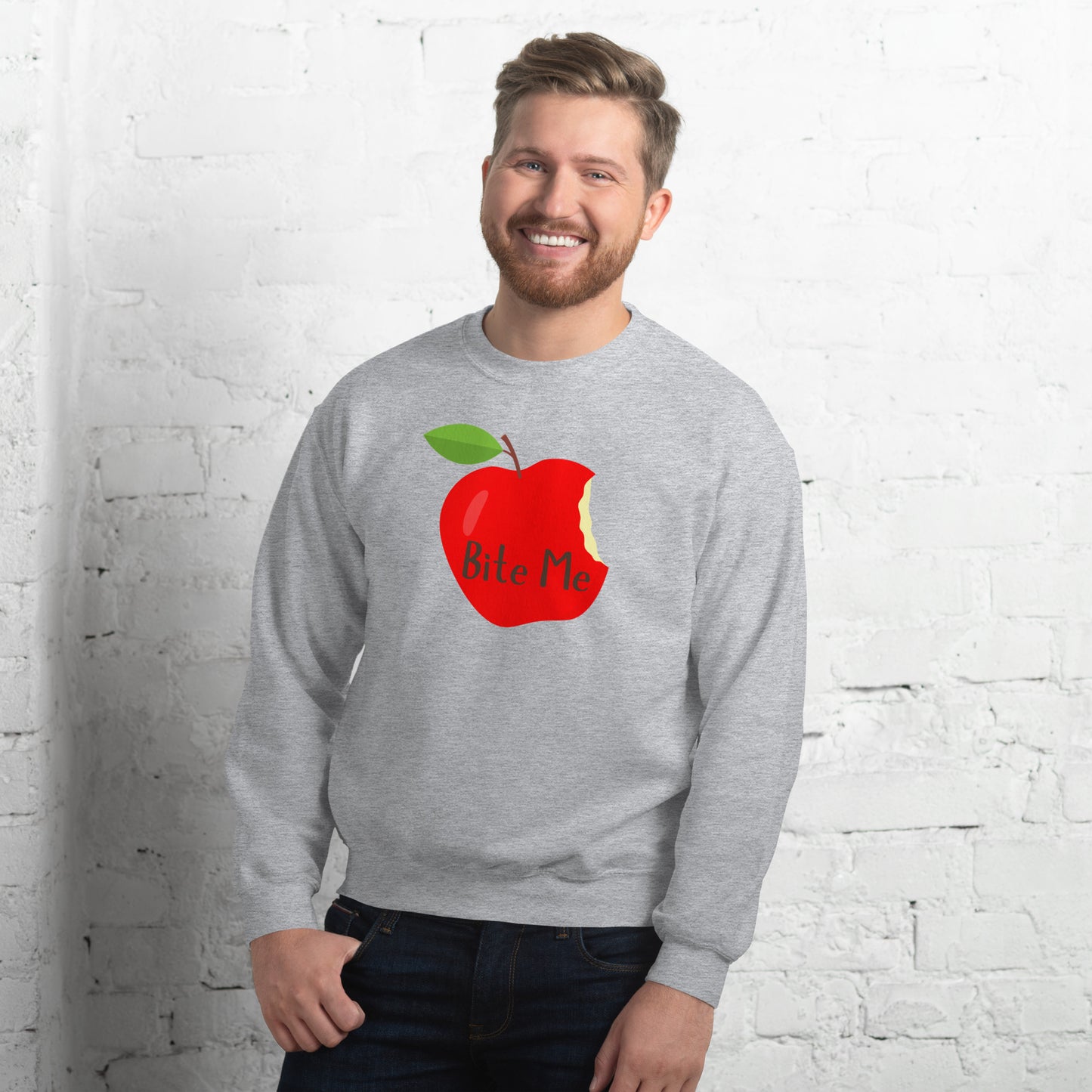 Perfect Unisex Whimsical Sweater That Showcase An Apple With Words, Bite Me