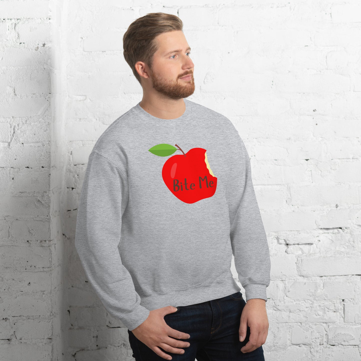 Perfect Unisex Whimsical Sweater That Showcase An Apple With Words, Bite Me