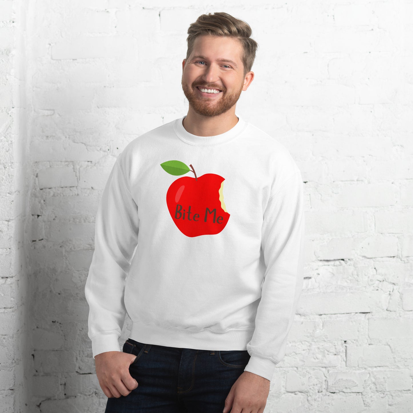 Perfect Unisex Whimsical Sweater That Showcase An Apple With Words, Bite Me