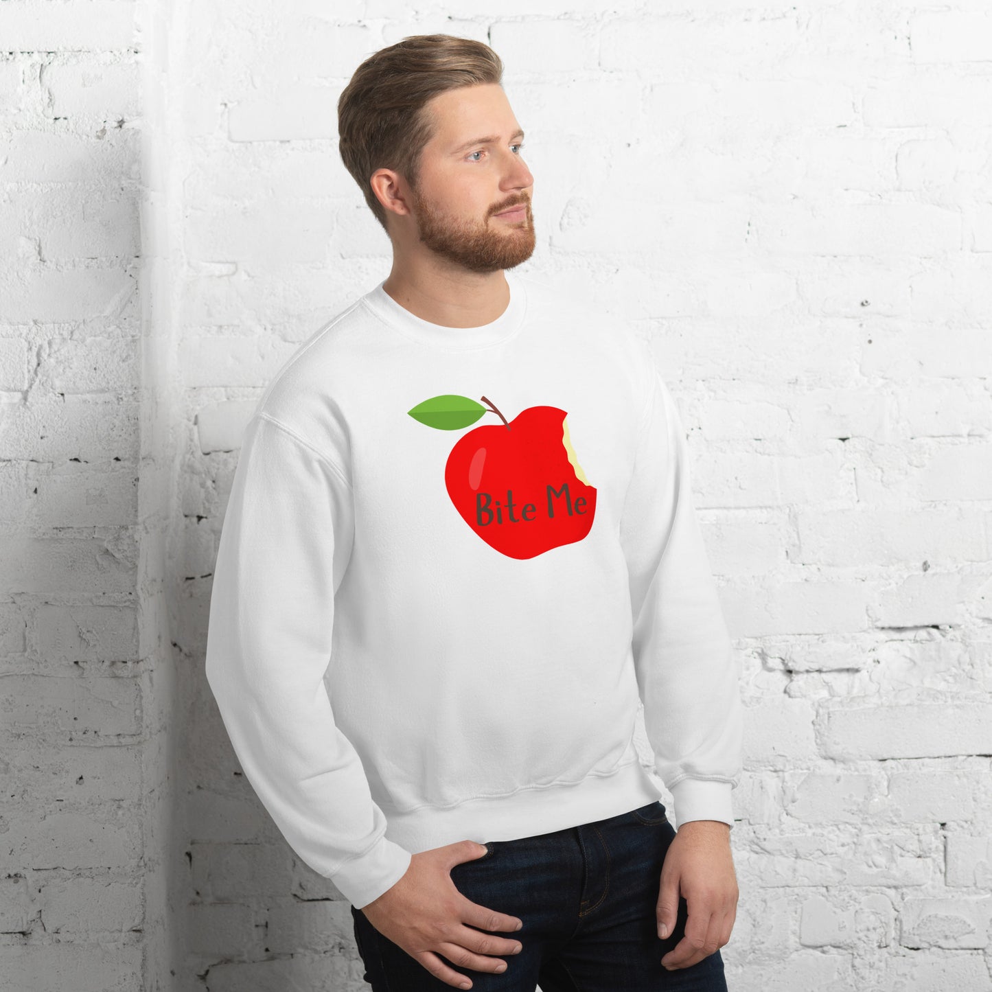 Perfect Unisex Whimsical Sweater That Showcase An Apple With Words, Bite Me