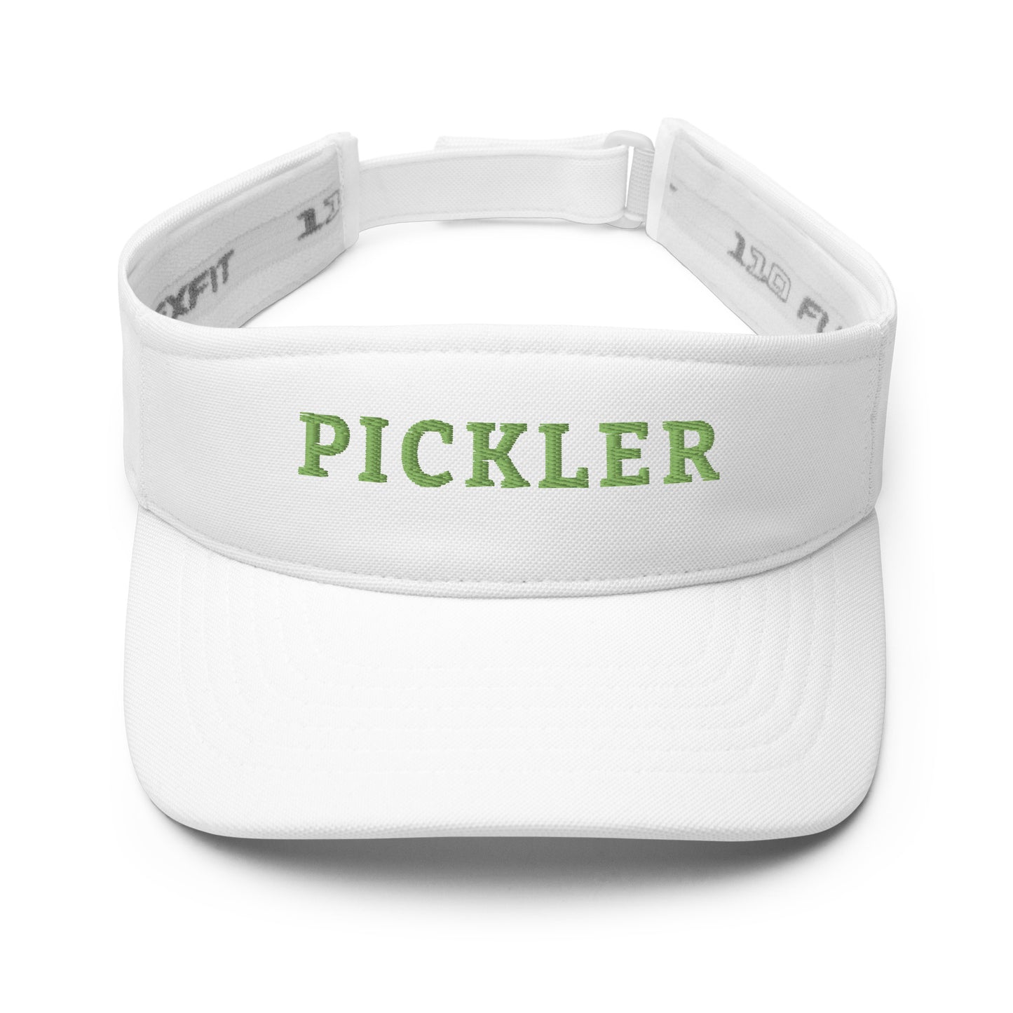 White Pickleball Sun Visor With The Green Embroidered Word, PICKLER