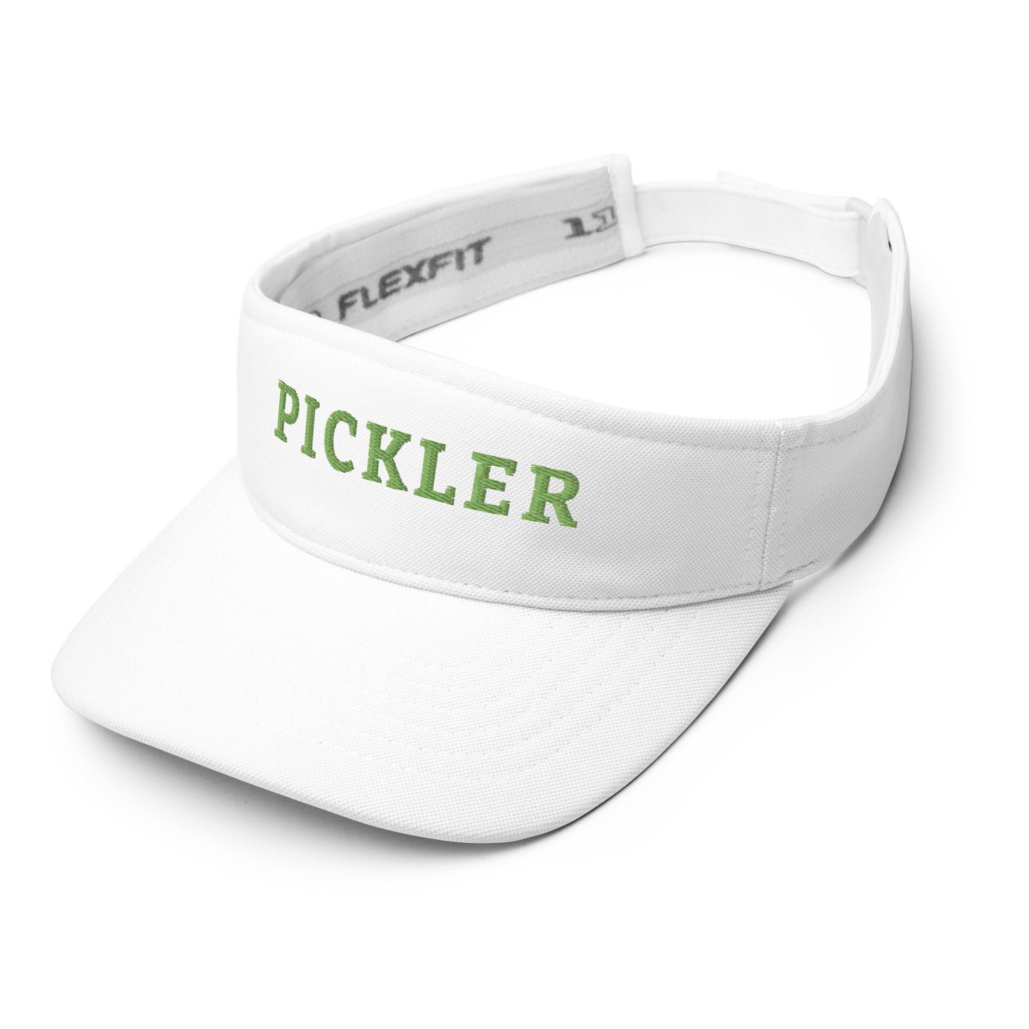 White Pickleball Sun Visor With The Green Embroidered Word, PICKLER