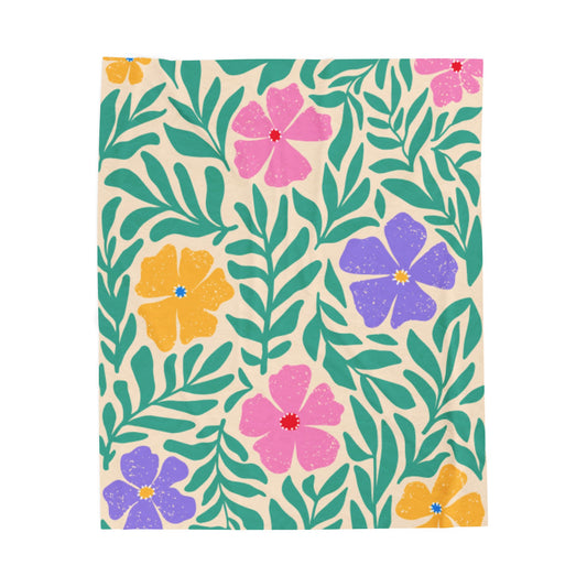 Floral Velveteen Plush Blanket - Cozy & Colorful Throw for Home Decor 50 by 60