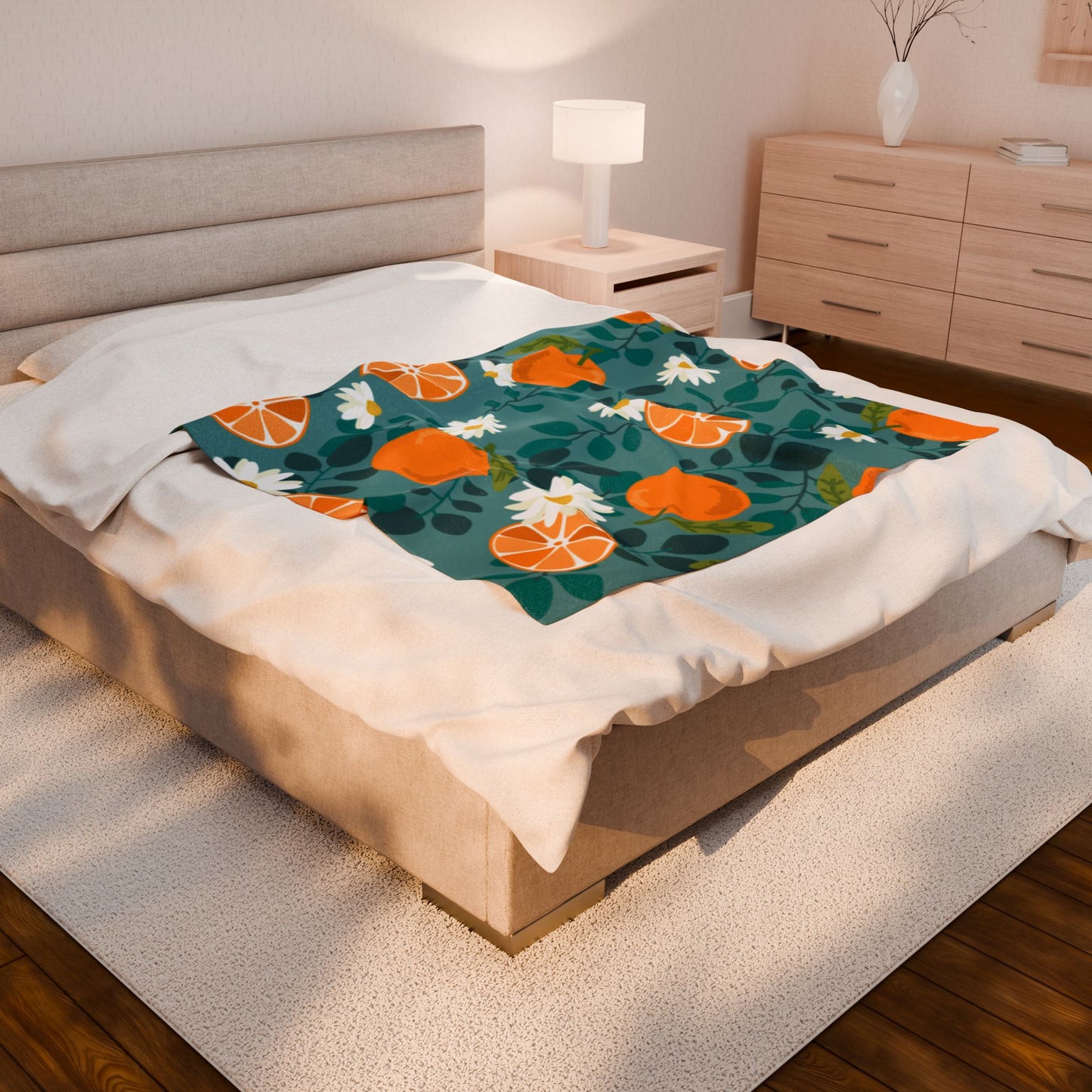 Vibrant Citrus Floral Velveteen Plush Blanket - Cozy Home Decor