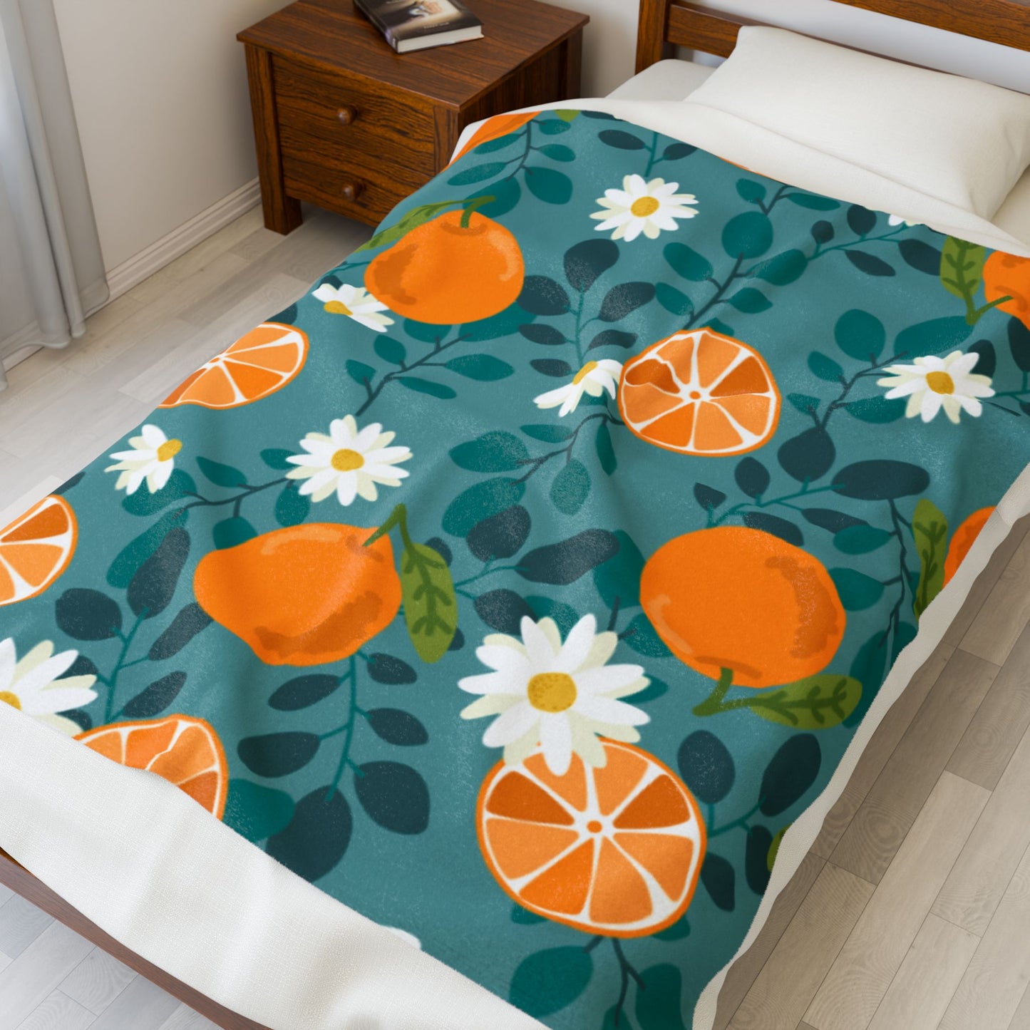 Vibrant Citrus Floral Velveteen Plush Blanket - Cozy Home Decor