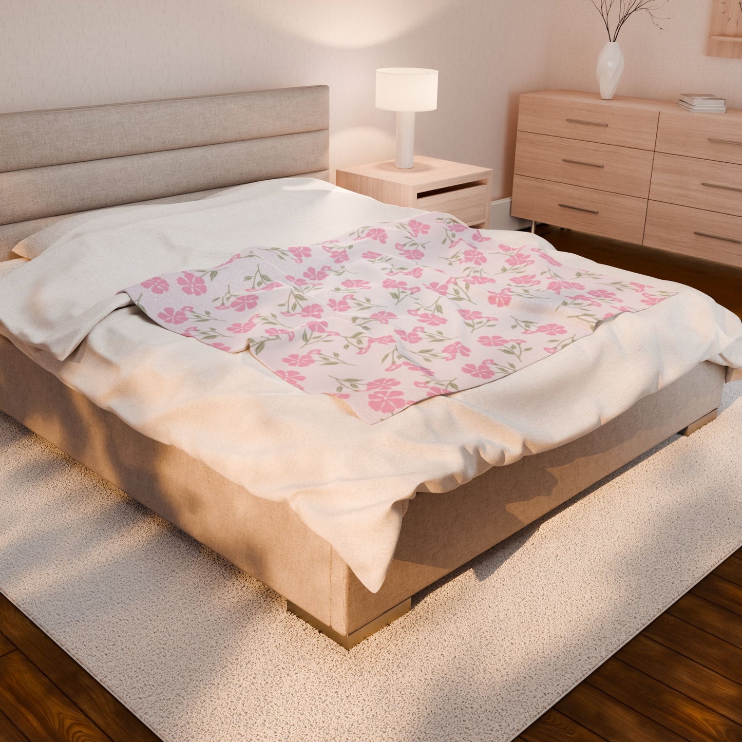 Adorable Cozy Pink Floral Velveteen Plush Blanket Perfect For Your Home or Gift