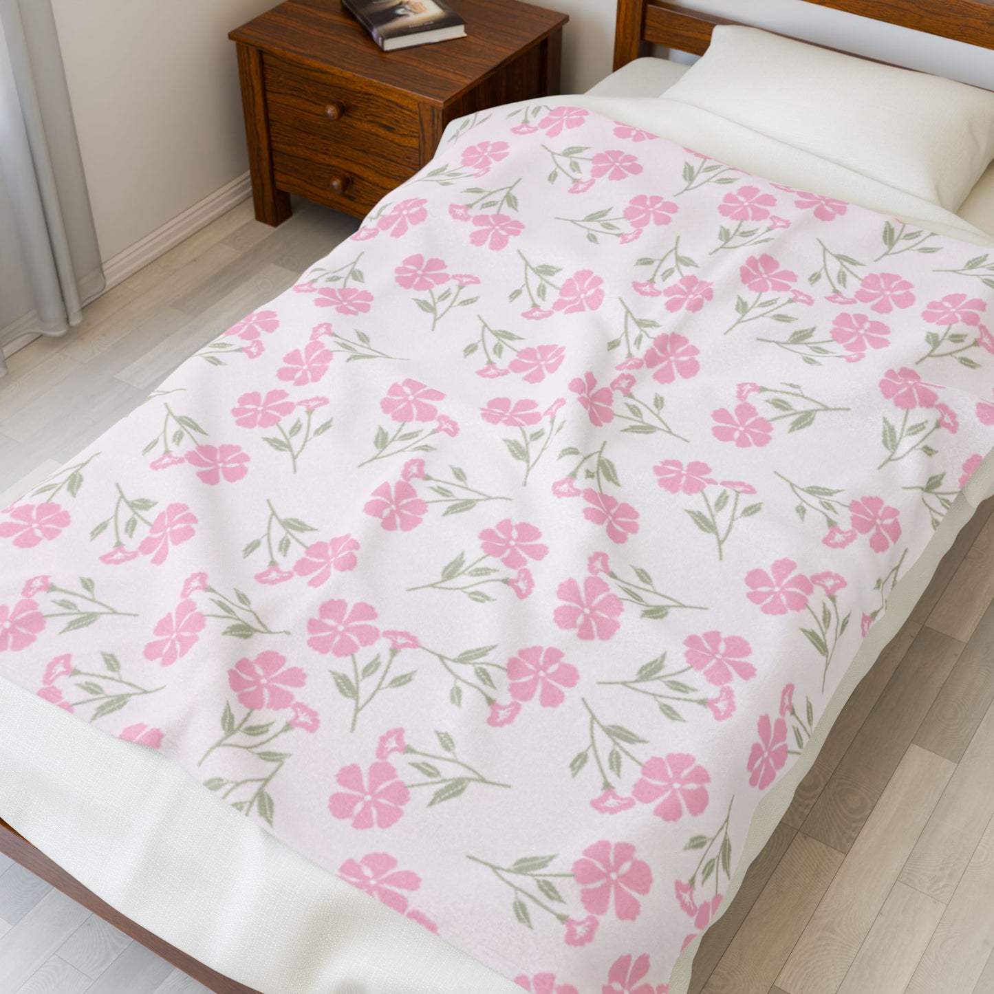 Adorable Cozy Pink Floral Velveteen Plush Blanket Perfect For Your Home or Gift